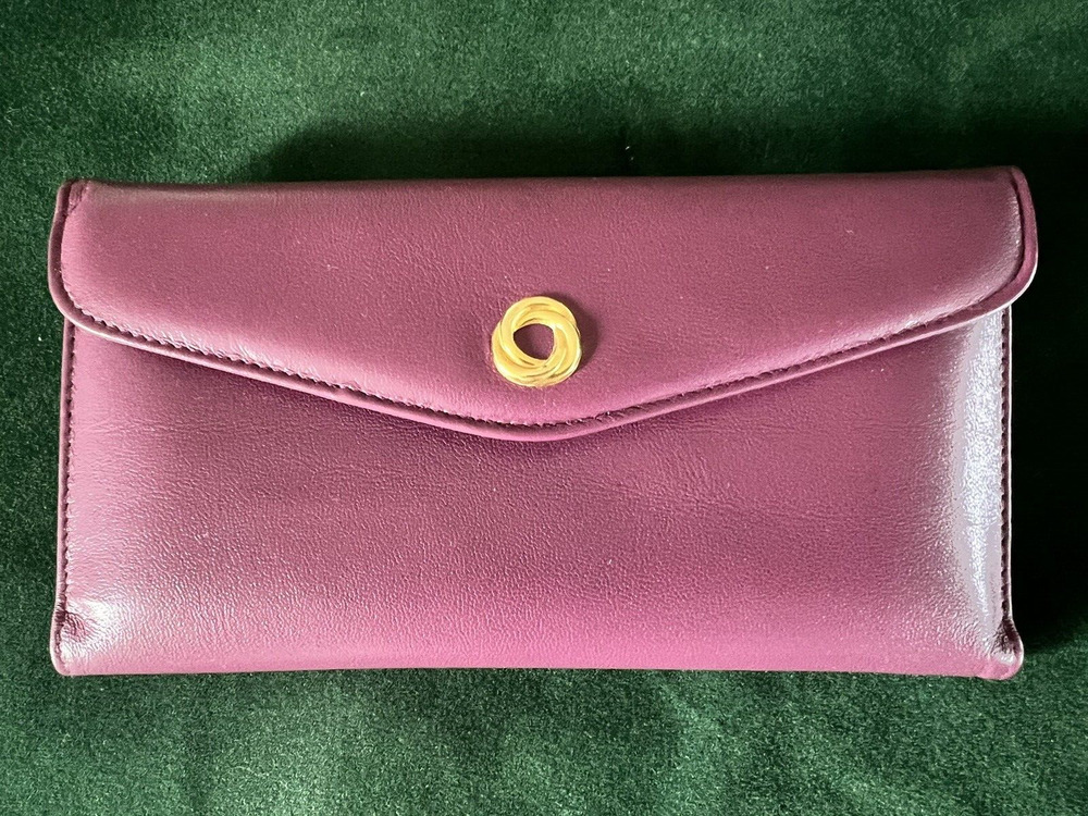 NWOT VTG Buxton Burgundy Leather Long Wallet Clutch Coin Checkbook Organizer
